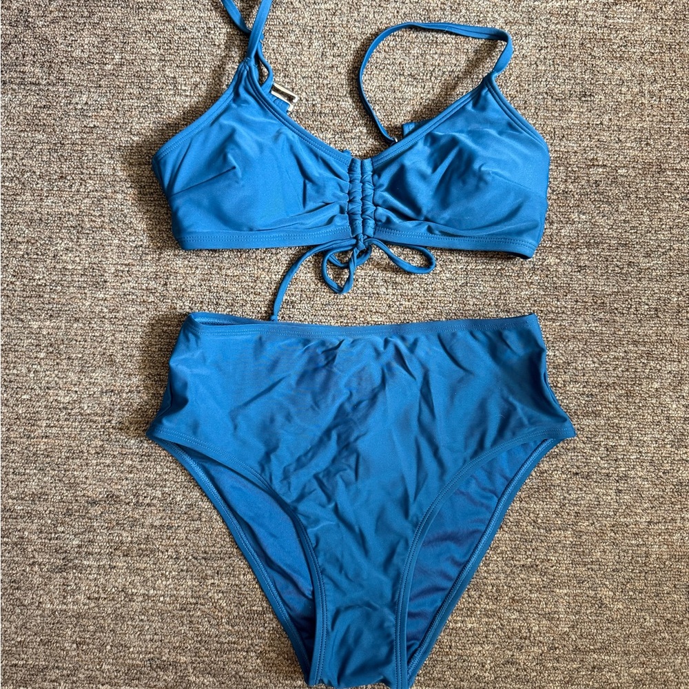 Cupshe Royal Blue High Waist Bikini Set